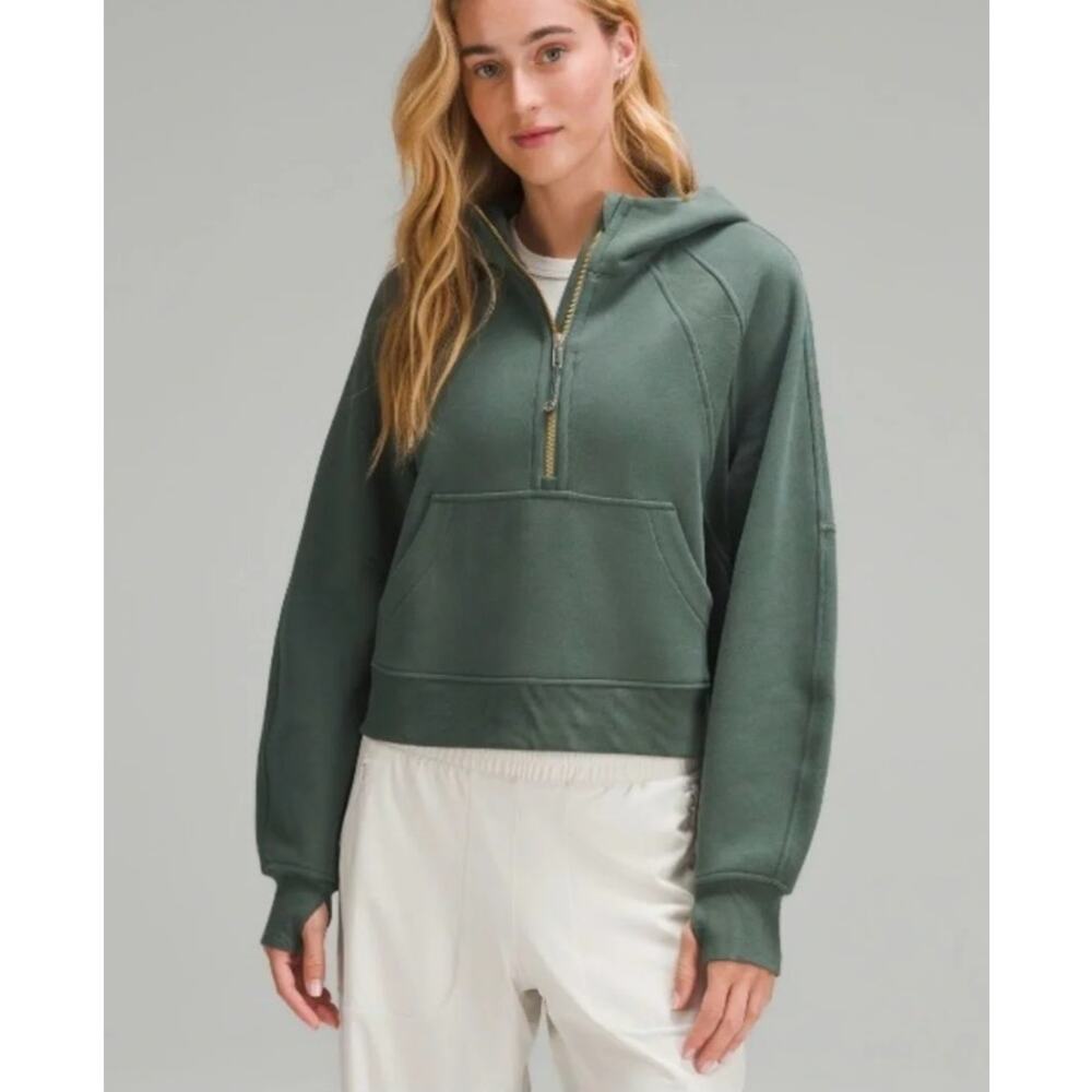 Lululemon Cropped Scuba Hoodie M L Green Quarter Zip Pullover Sweatshirt